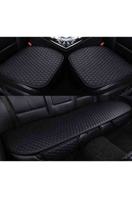 Set perne scaun auto (față și spate), 3 piese, piele, model negru