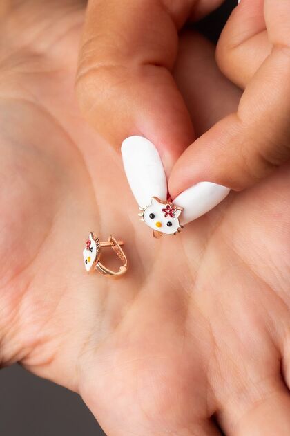Kedi Gümüş Çocuk Küpesi Klipsli Model Mineli Gümüş Küpe (2 - 8 YAŞ)
