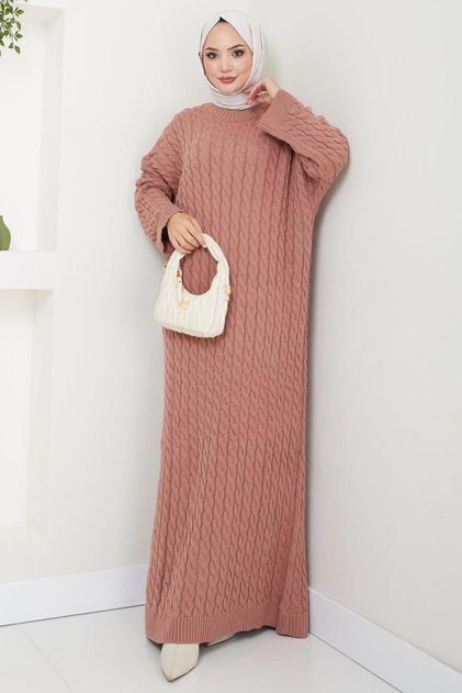 Knitted Pattern Knitwear Dress Dusty Rose Hm2526