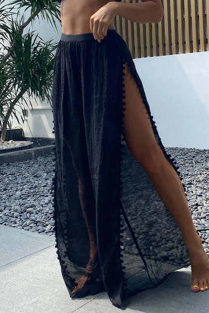 Pom-Pom Slit Detailed Beach Pants Pareo