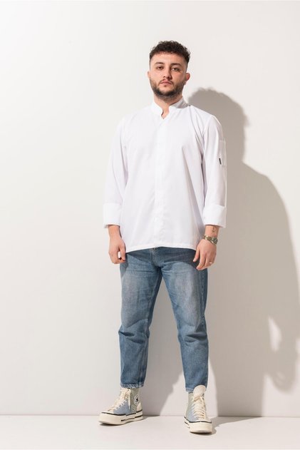 C-07 VNECK - V Yaka Beyaz Şef Ceketi