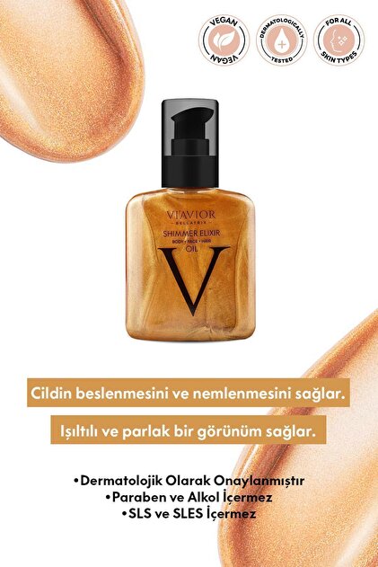 美容液 yk05 VİAVİOR Shimmer Elixir Yüz Vücut Saç Bakım Yağı Vegan Yenileyici
