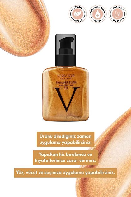 VİAVİOR Shimmer Elixir Yüz Vücut Saç Bakım Yağı Vegan Yenileyici