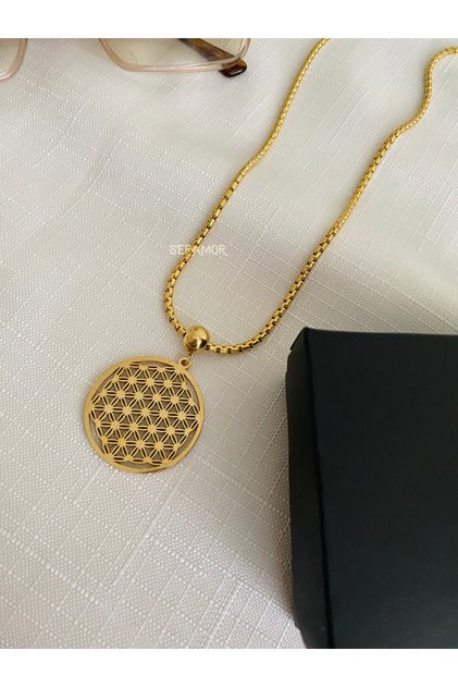 Stainless Steel Life Flower Necklace with Snap Design Chain