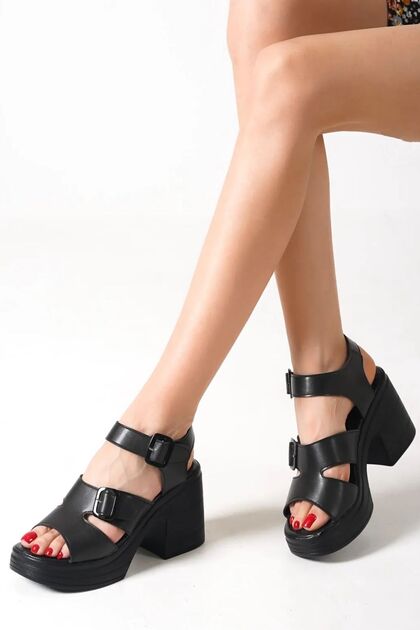 Women's Ibiza Black Orthopedic Insole Platform 8 cm Heeled Sandals