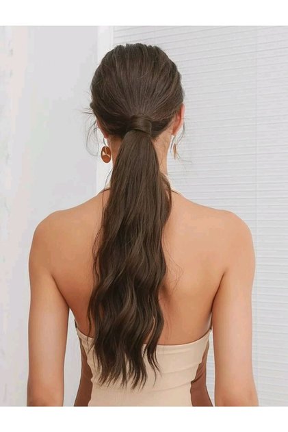 Koyu Kumral Renk Naturel At Kuyruğu Postiş Saç - Isıya Dayanıklı - Ponytail