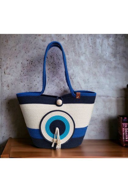 Handmade Evil Eye Bead Detailed Beach Bag, Handbag