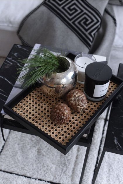 Rattan Tepsi, Hazeran Sunum Tepsisi, Dekoratif Kutu, Sunumluk (HAZERAN) Siyah