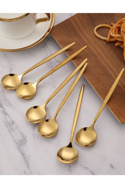 Set of 6 Gold Round Teaspoons - Lux Spoon