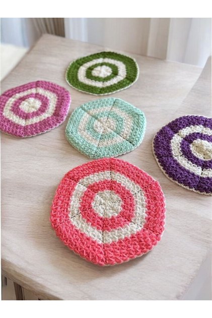 Hep Trend Hand Knitted 5 Colorful Round Washcloths