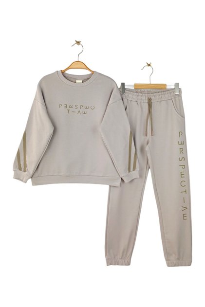 Girl's letter print sweatshirt and sweatpants set with bias tape detail | ages 8-14 kids' clothing