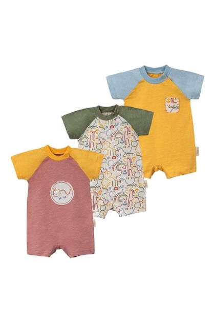 Baby Boy Crew Neck, Half Sleeve, Snap Bottom 3-Piece Jumpsuit