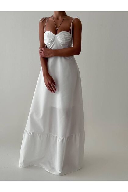 knee length dresses for ladies ELLA BOHO STRAPPY MIDI DRESS - WHITE main image 0