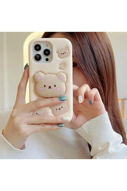 Bear Case with 3D Teddy Bear Embossed Stand Compatible with iPhone 15 Pro