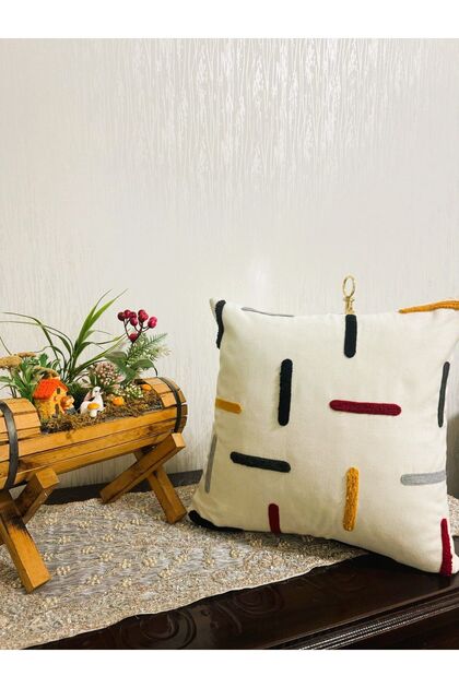 Linen Fabric Line Pattern Punch Throw Pillow Cover (Panç) 43*43 cm