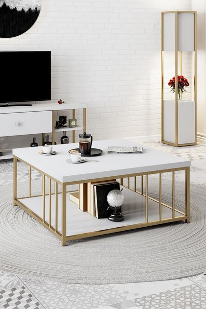 - Zenn 90x90x40 Cm Beyaz Orta Sehpa - 3.6 Cm Kalınlıkta Üst Tabla - Tymd146