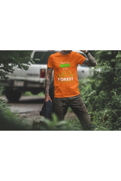 Outdoor Nature Camping No Wifi Design Printed 100% Cotton Regular Fit Orange T-Shirt