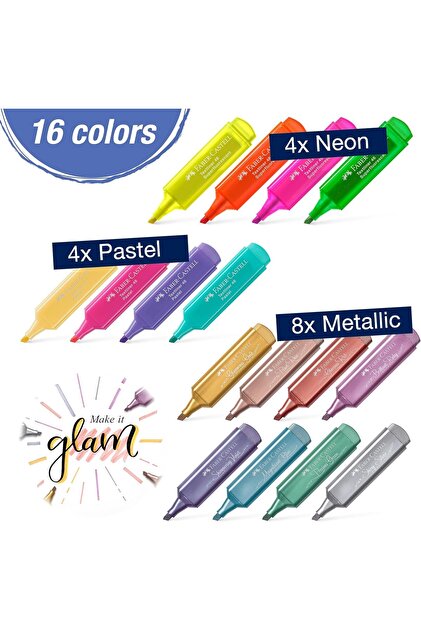 Faber Castell Textliner 46 Fosforlu Kalem Masa Seti - 16 renk