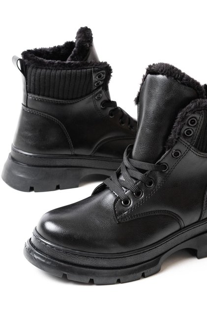 Asm-080 Black Lace-Up Daily Women's Boots