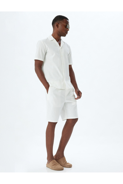 Bermuda Shorts with Pocket Detail, Textured Cotton