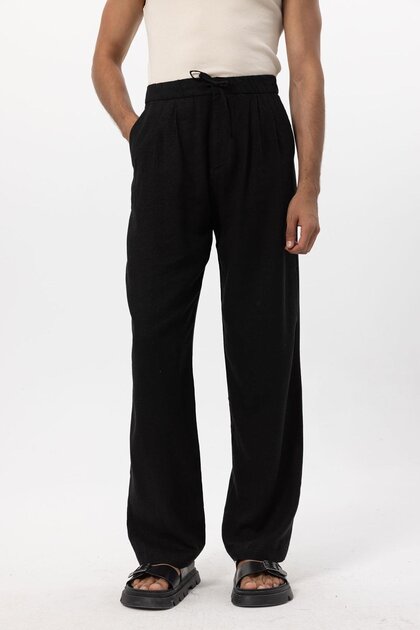 Waist-Tie Linen Blend Baggy Men's Trousers