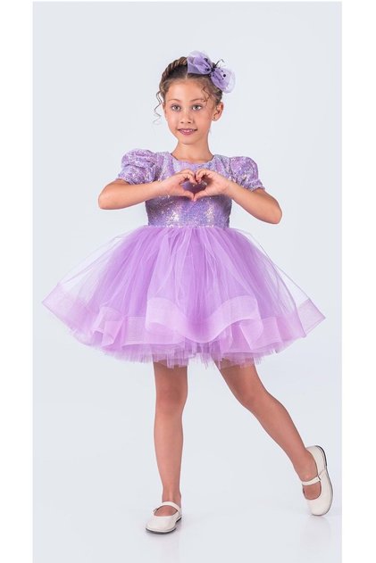 Tutu Gren Skirted Girl's Sequined Short Sleeve Kikidi Dress Mnk0601 Lila
