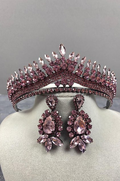 Pink Anteras Bridal Henna Crown and Drop Earring Set