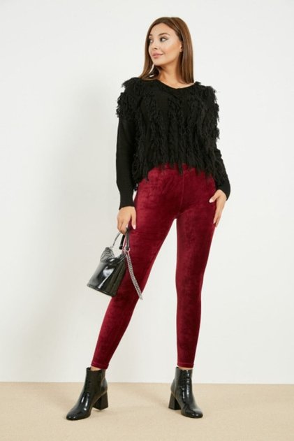 Women's Burgundy Velvet Winter Lycra Tights