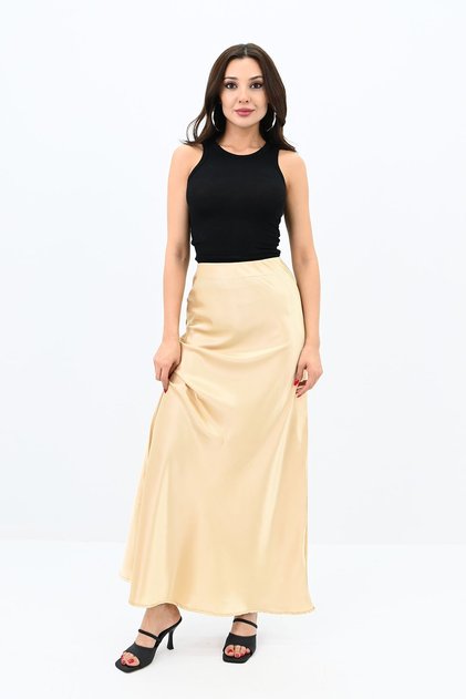 Women's Midi Length High Waist Draped Satin Skirt 6275-24