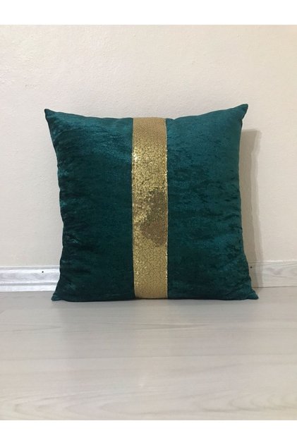 Velvet Striped Throw Pillow Case - (Emerald Green-Gold Striped)