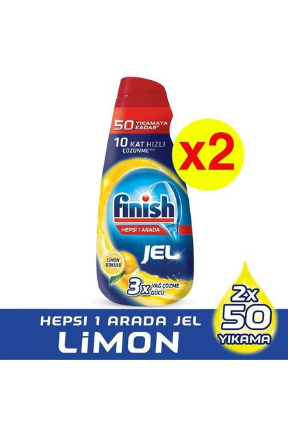 Hepsi Bir Arada 2000 Ml Konsantre Jel Limon Bulaşık Makinesi Deterjanı (2 X 1000 Ml)