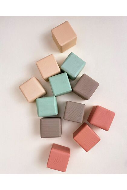 Wooden Cubes Educational Open Ended Toy - 4 cm - Hornbeam - Set of 12 - Baby Kids Wooden Toy