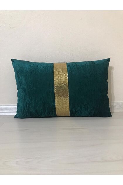 Velvet Rectangle Striped Throw Pillow Case - (Emerald Green-Gold Striped)