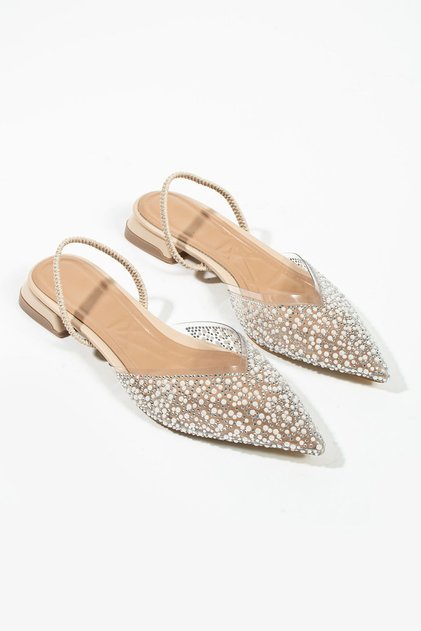 Bella Pearl Detail Open Back High Heel Shoes/Ballet Flats