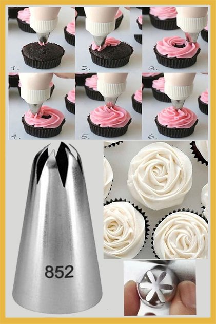 Stainless Steel Cream Piping Bag Tip (Whipping Bag Tip, Cap) 1 Piece + 4 Whipping Bags