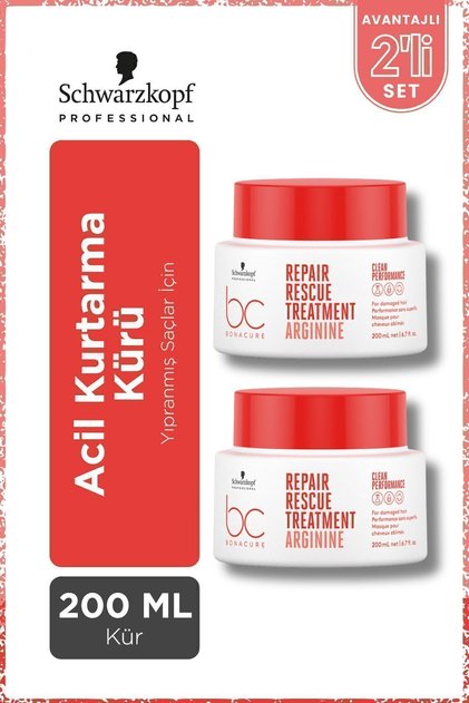 BC Clean Acil Kurtarma Kürü 200ml x 2 Adet - Yıpranmış veya İşlem Görmüş Saçlar İçin