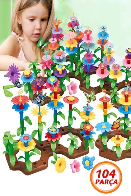 104 Parça Bahçe Çiçek Yapım Seti Yapı Blokları Yapboz BulTak Puzzle Deniz Plaj Oyuncak Çiçek Bahçesi