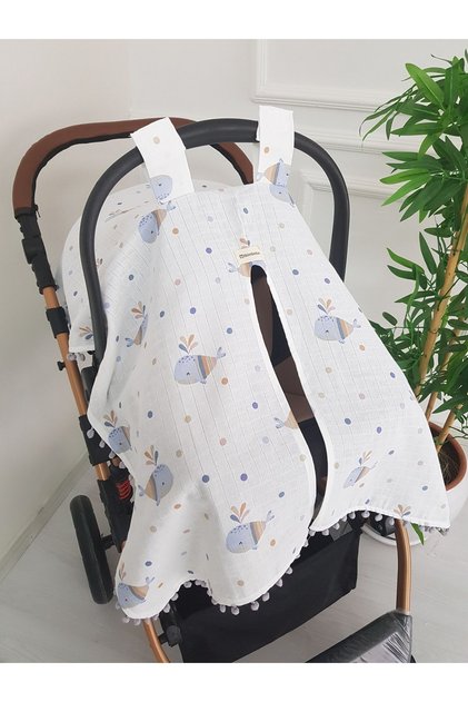 Whale Pompom Stroller Cover