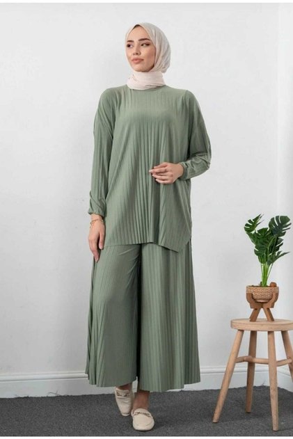 Wonderful Full Pleated Wide Leg Trousers and Tunic Sandy Set