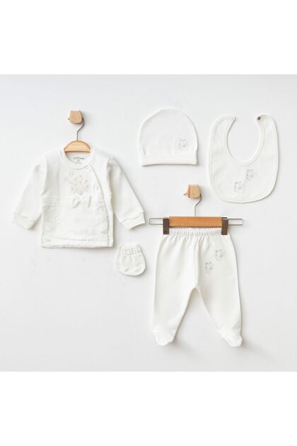 Aziz Bebe Dantelli 5'li Bebek Hastane Çıkışı Zıbın Seti (5 PARCA