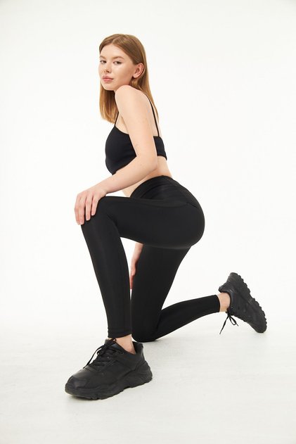 Black Women's Sports Leggings Firming Gathering High Waist Full Length Sports Leggings Leggings Fitness