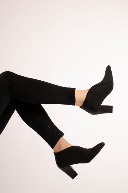 CZ London Hakiki Deri Kadın Topuklu Ayakkabı Streç Bayan Sivri Burunlu - 5
