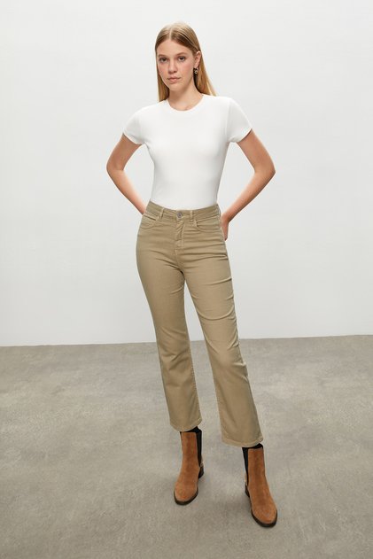 Men's Khaki Crop Flare Fit Jean Pants