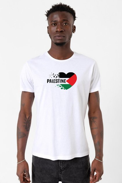 Heart Palestine Flag White Men's Bicycle Collar T-shirt