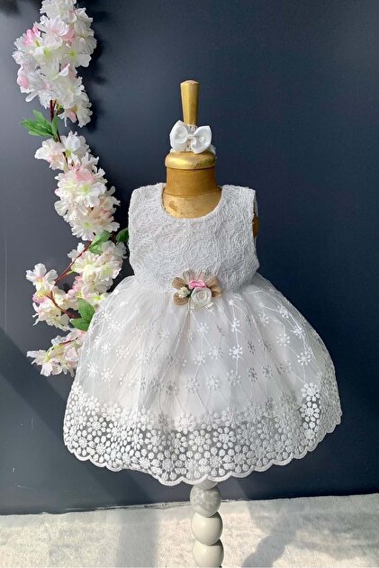 Dantelli Kız Bebek Elbise PNPN152 BEYAZ