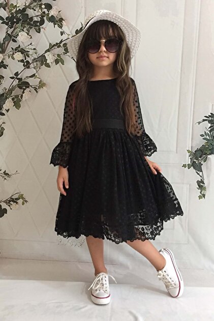 Mnk Cream Hat Lace Girl's Dress Black- Trendyol