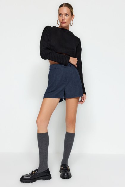 Navy Blue Regular Fit Woven Shorts Twoaw24Sr00060