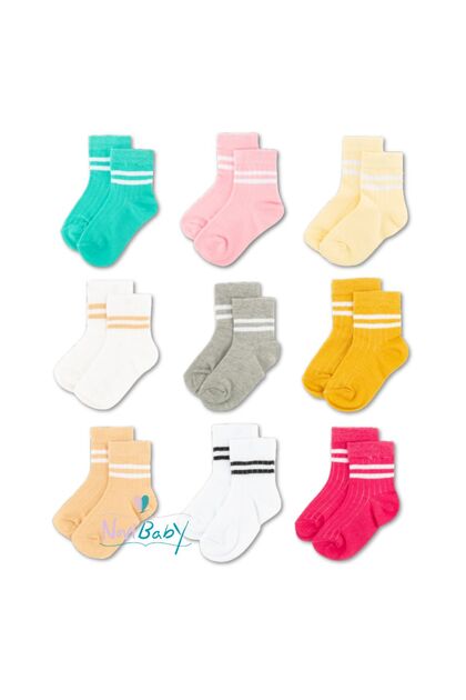 9-Pack Cotton Kids College Socks Baby Unisex Girls Women Men School Socks, White Black Pink