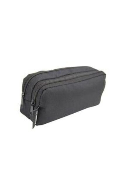Black Double Compartment Linen Pen Holder Sturdy Zipper