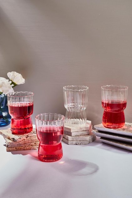 15885 Stripe 4'lü Borosilikat Cam Bardak - Şeffaf - 320 ml